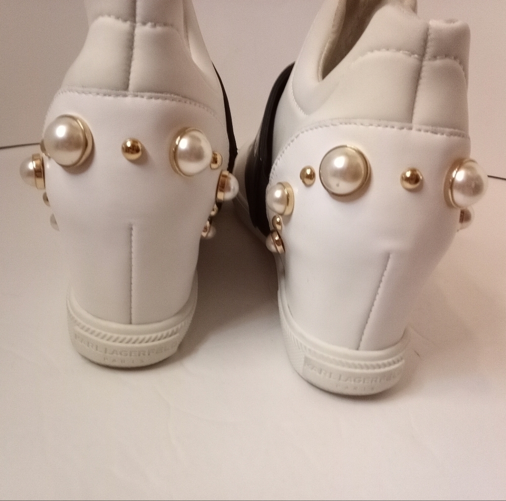 Karl lagerfeld Paris Charsi Women’s 8.5 White Pearl High Heel Sneakers SF - Picture 11 of 13